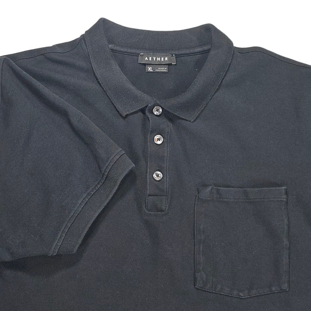 Aether Pique Polo Shirt Mens XL Black Slim Stretch Pocket Casual Short Sleeve